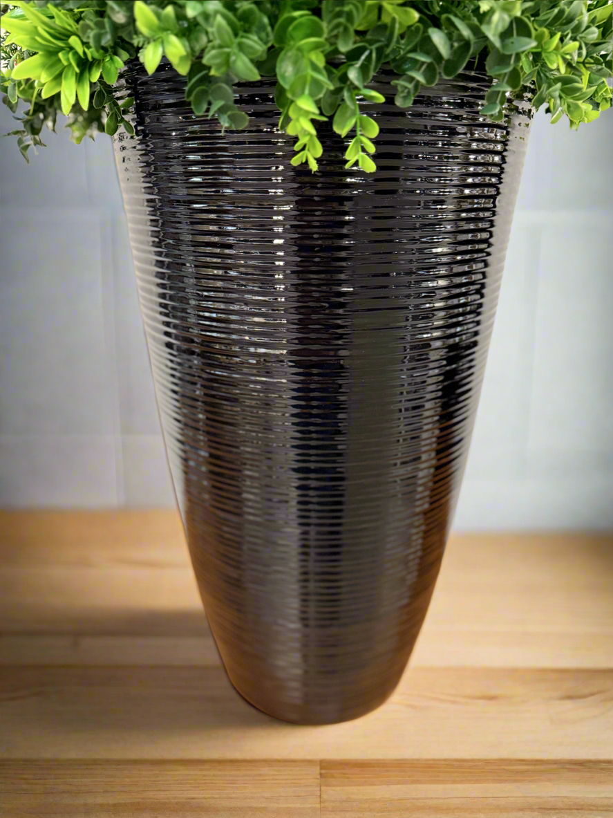 Real Touch Fiddle Leaf Tree and Boxwood Filler In A Tall Black Container (55” tall)