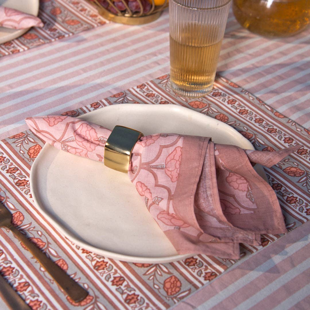 Floral Handprinted Cotton Cloth Napkins - Set of 4
