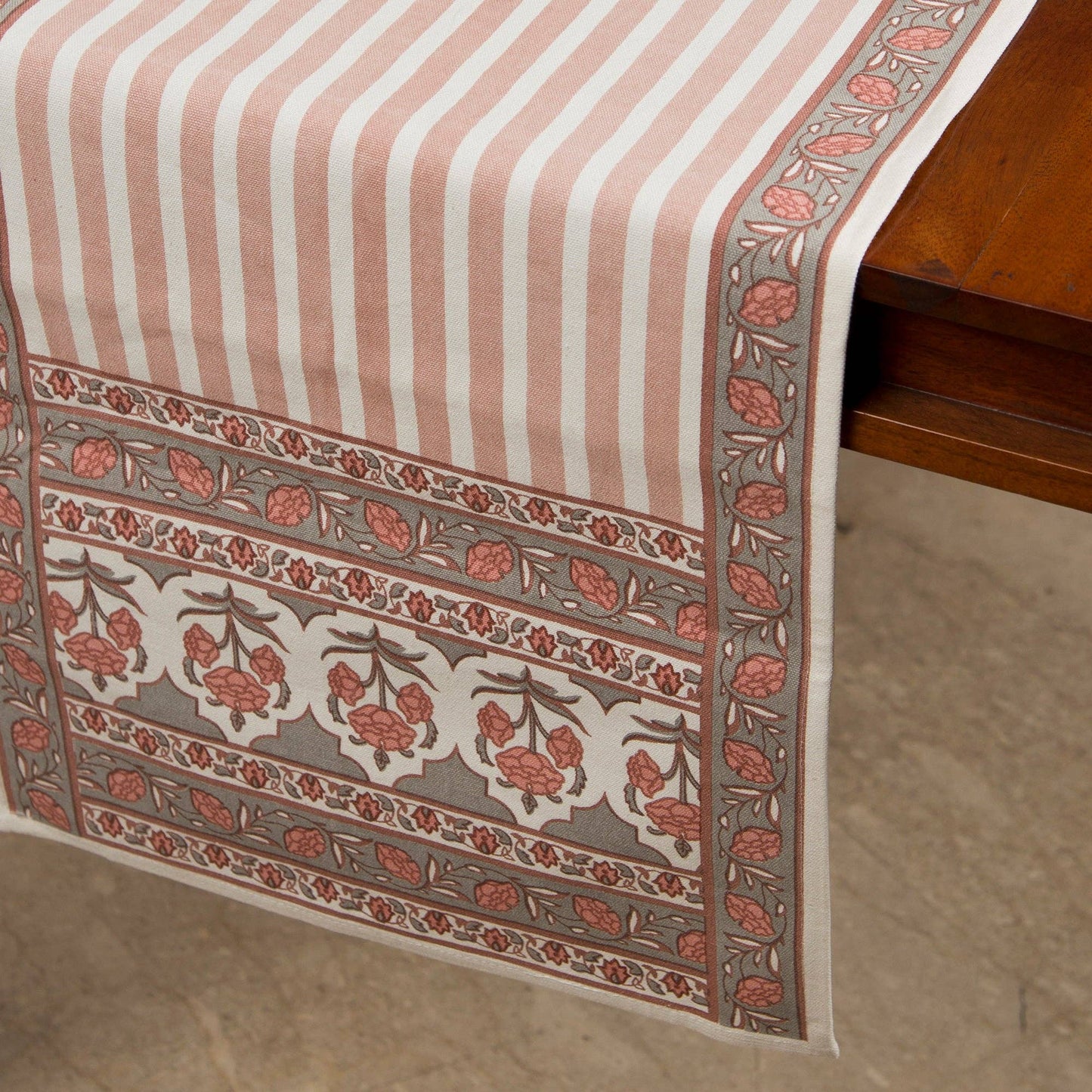Floral Handprinted Cotton Table Runner - 6 Seater