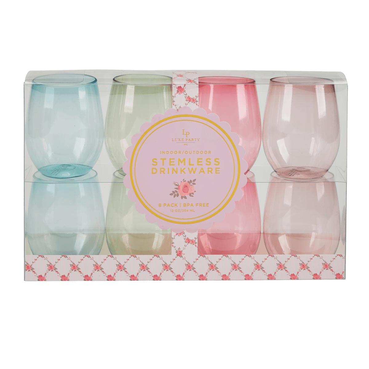 Upscale ROUND Assorted Plastic Wine Goblets - 8 Cups Per Pack