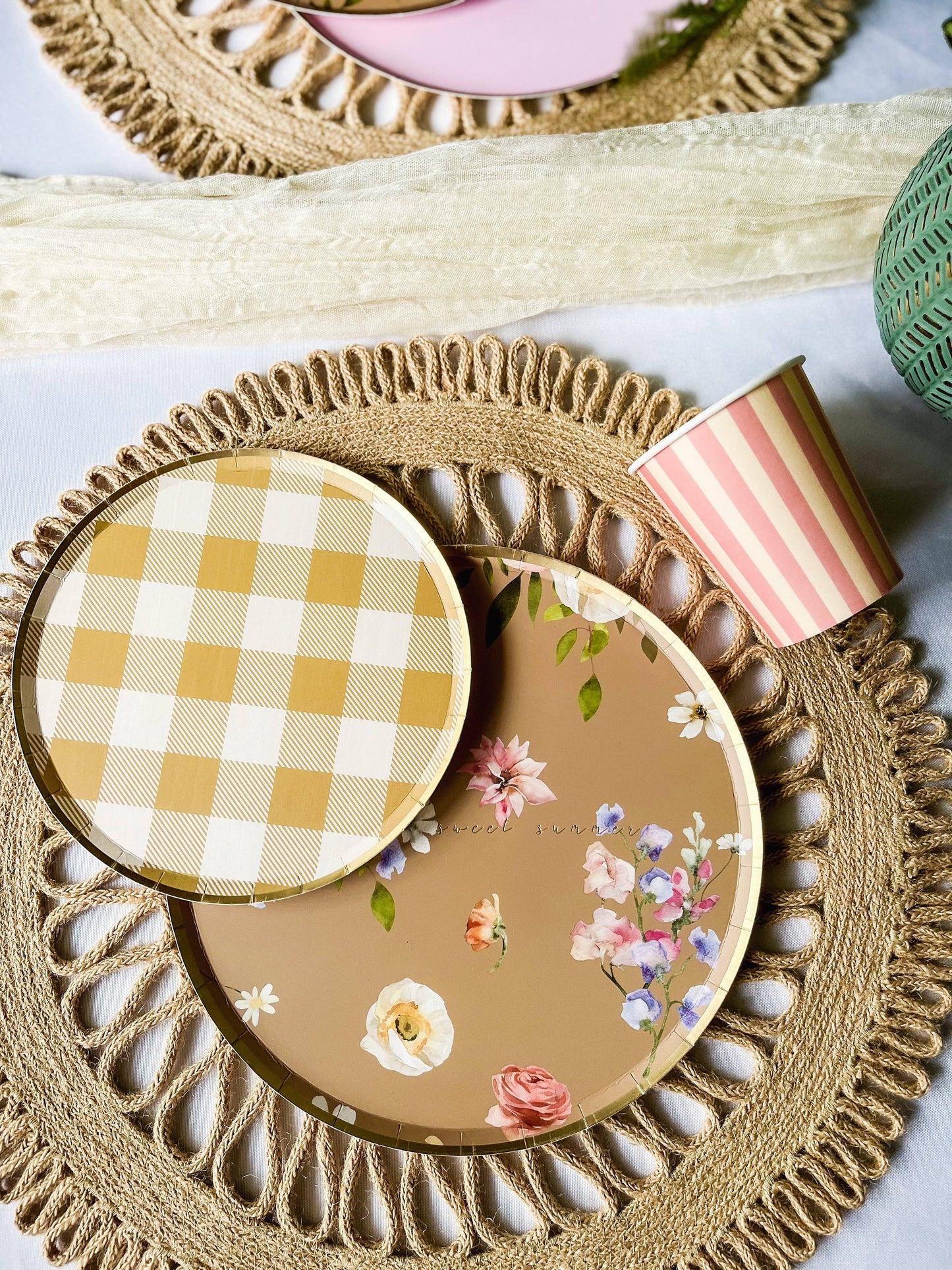 7" Golden Matte Plaid Paper Plates with Gold Foil Trim - 8 Per Pack