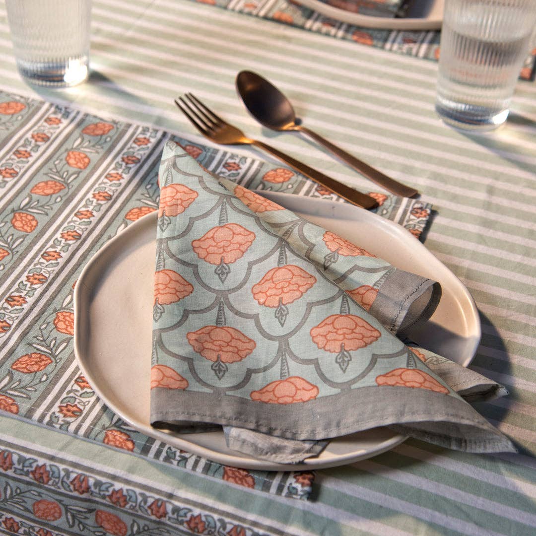 Floral Handprinted Cotton Cloth Napkins - Set of 4