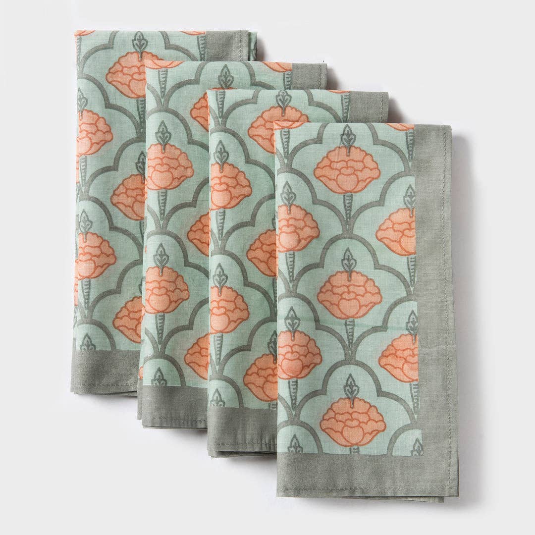 Floral Handprinted Cotton Cloth Napkins - Set of 4