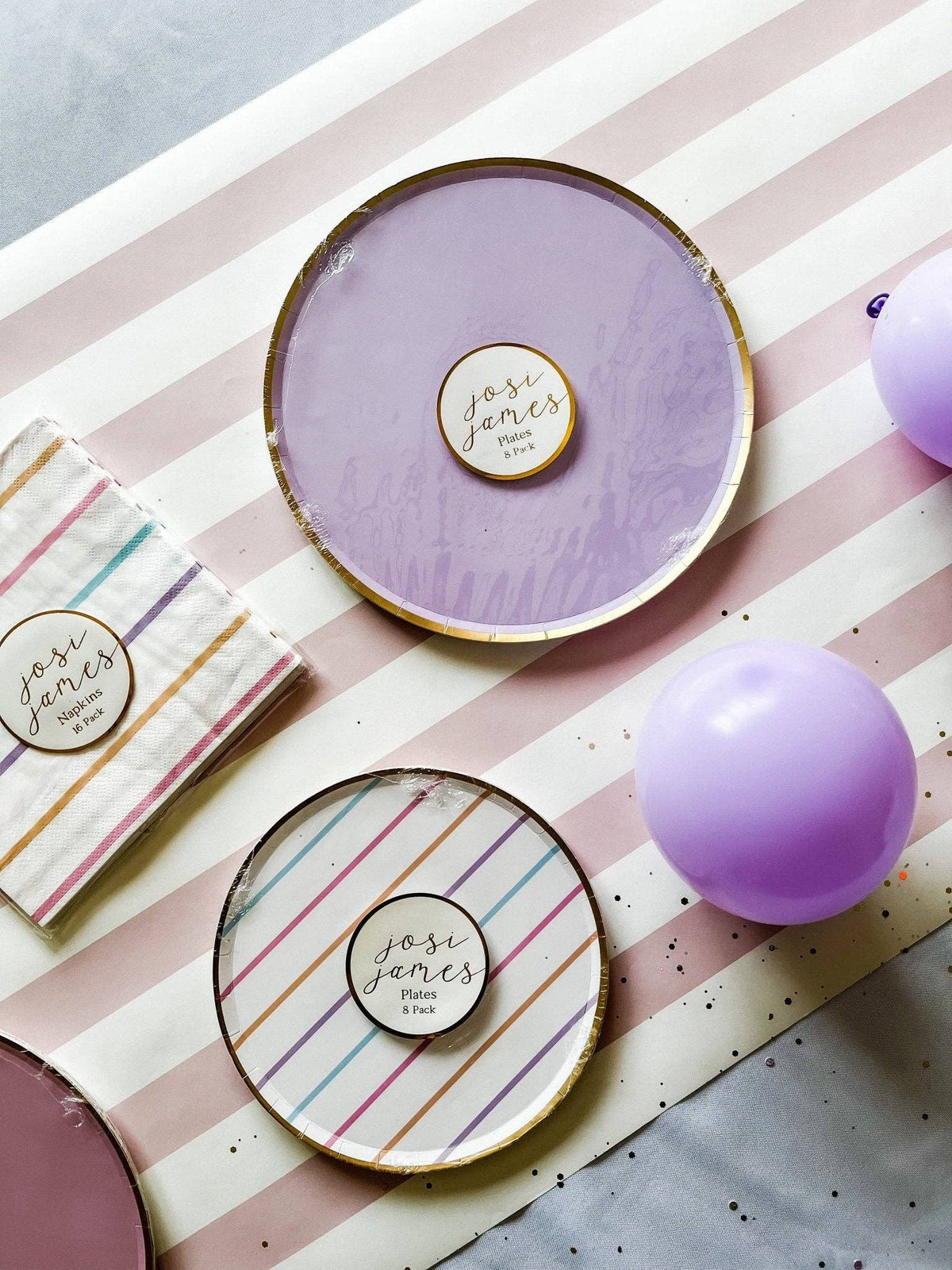 9" Lavender and Gold Foil Trim Paper Plates -  8 Per Pack