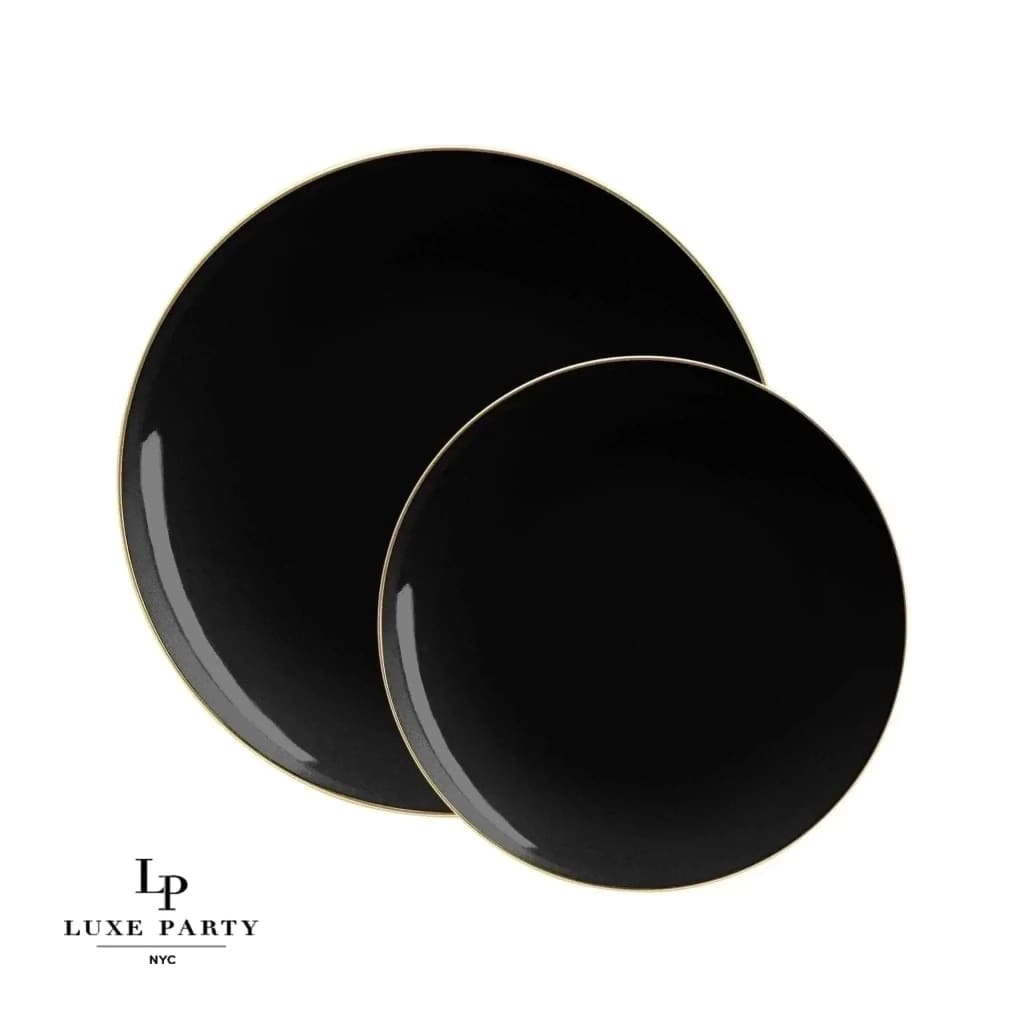 High Quality Plastic Round Black and Gold Plate Set - 40 Pack