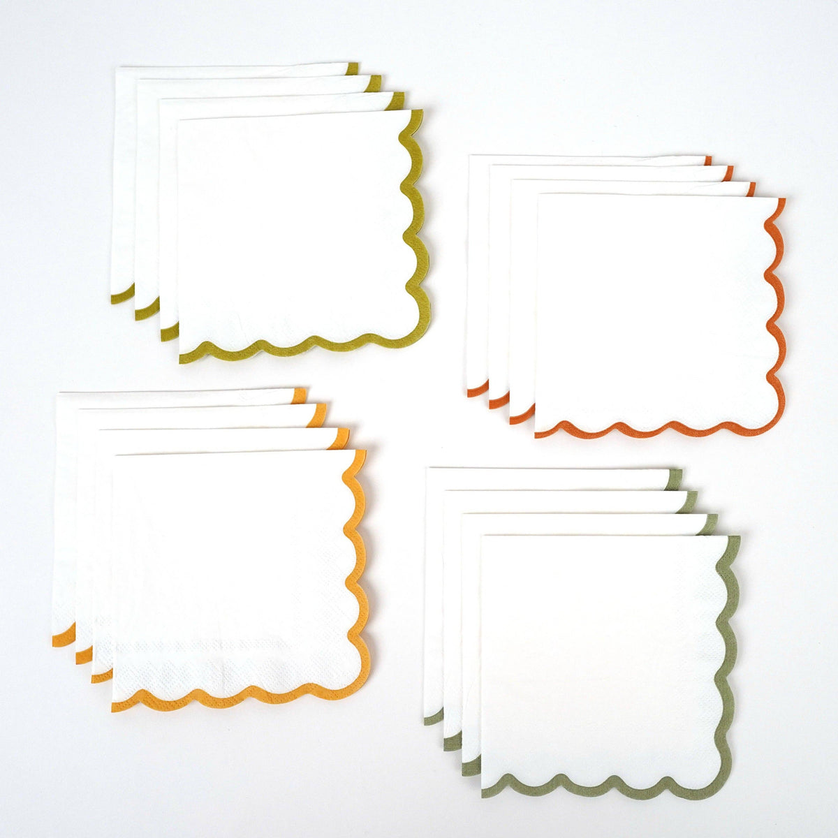 Earth Tone Scallop Beverage Paper Napkins - 16 Per Pack