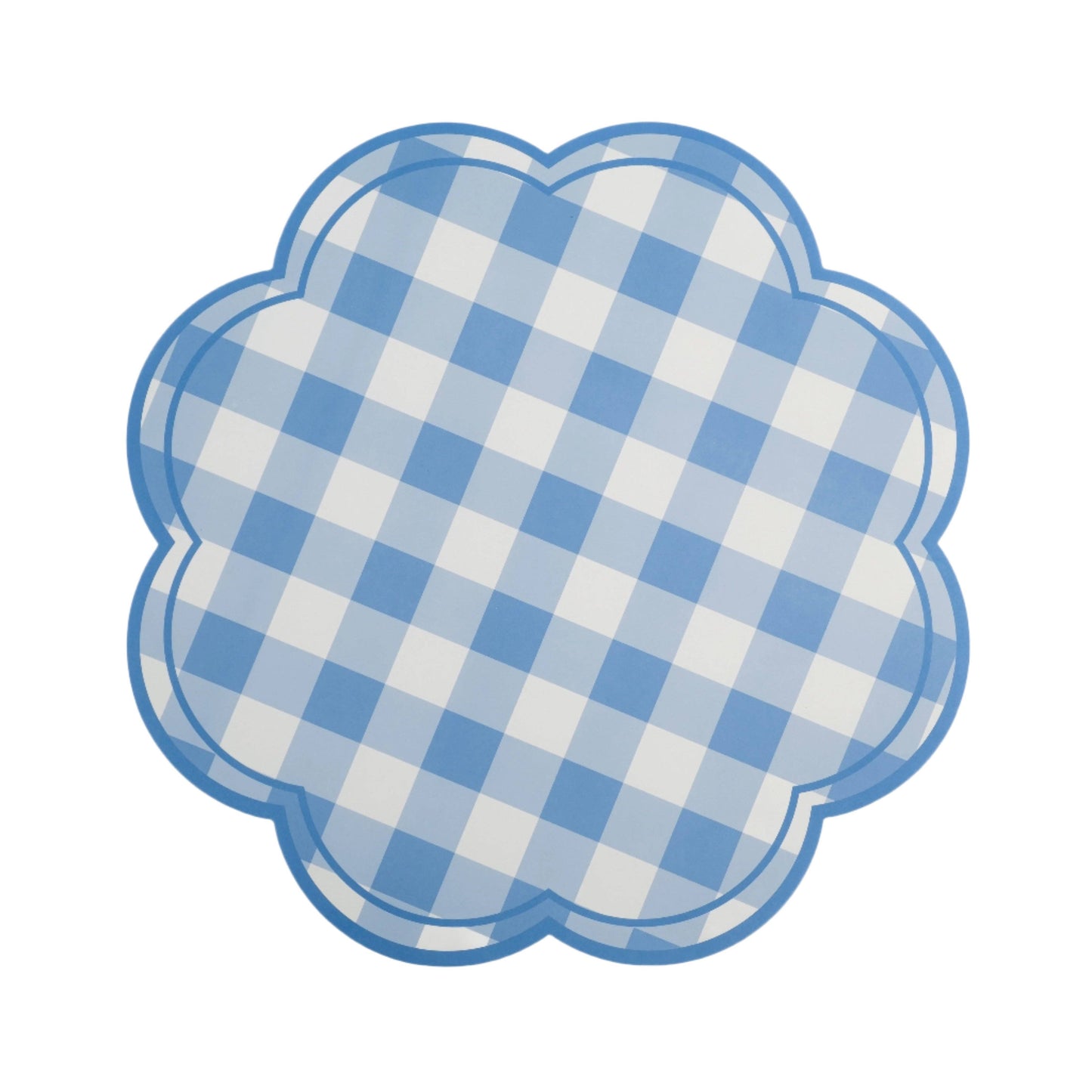 Blue Gingham Scallop Paper Placemats - 12 Per Pack