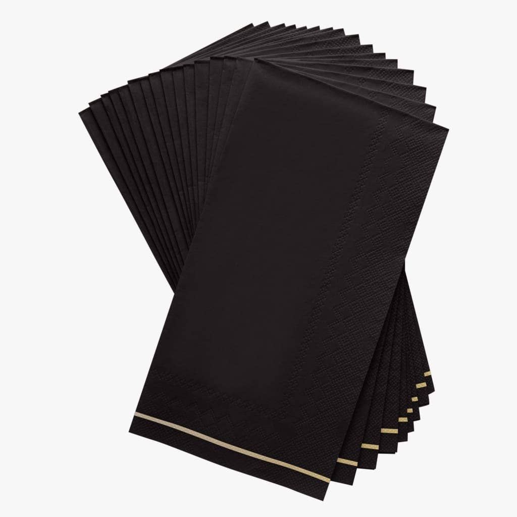 Black With Gold Stripe Paper Dinner Napkins - 16 Pack
