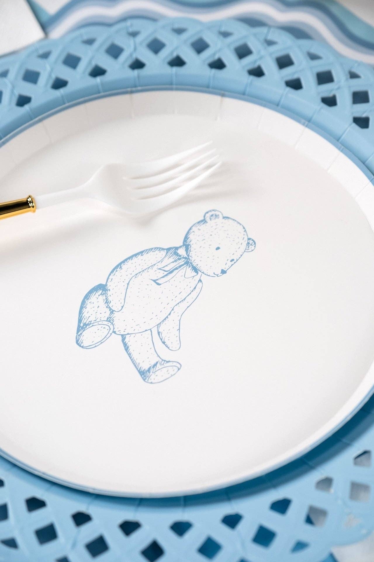 8.5" Blue Precious Baby Bear Dessert Plates - 8 Per Pack