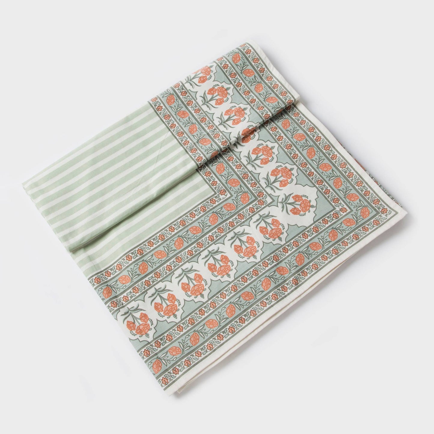 Floral Handprinted Cotton Tablecloth - Rectangular 56" x 88"