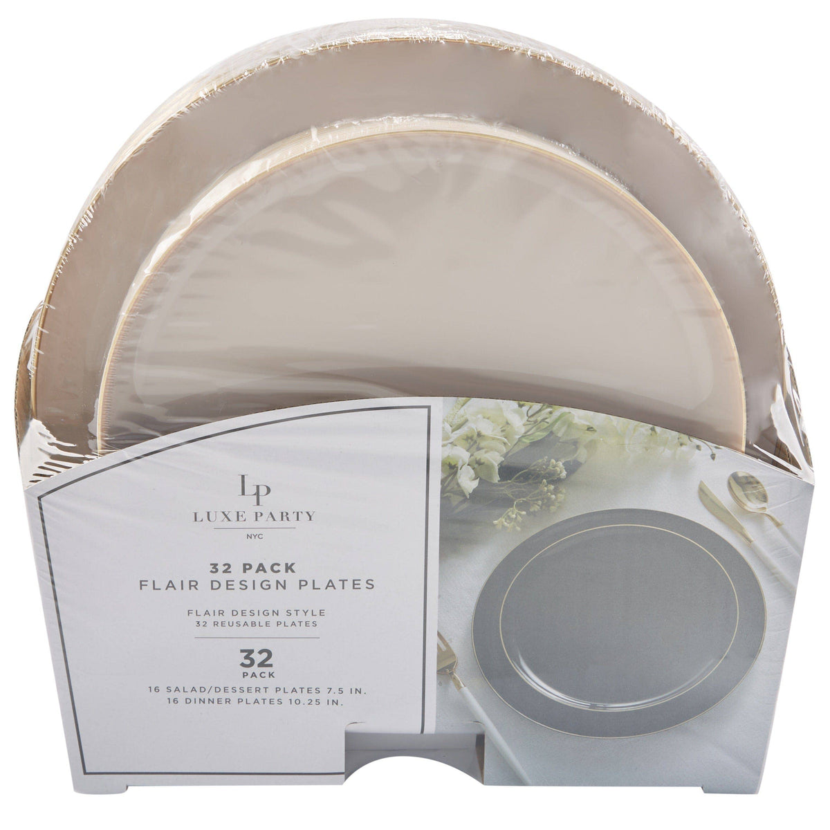 Round Walled Gold Plastic Plates Sets - 32 Per Pack