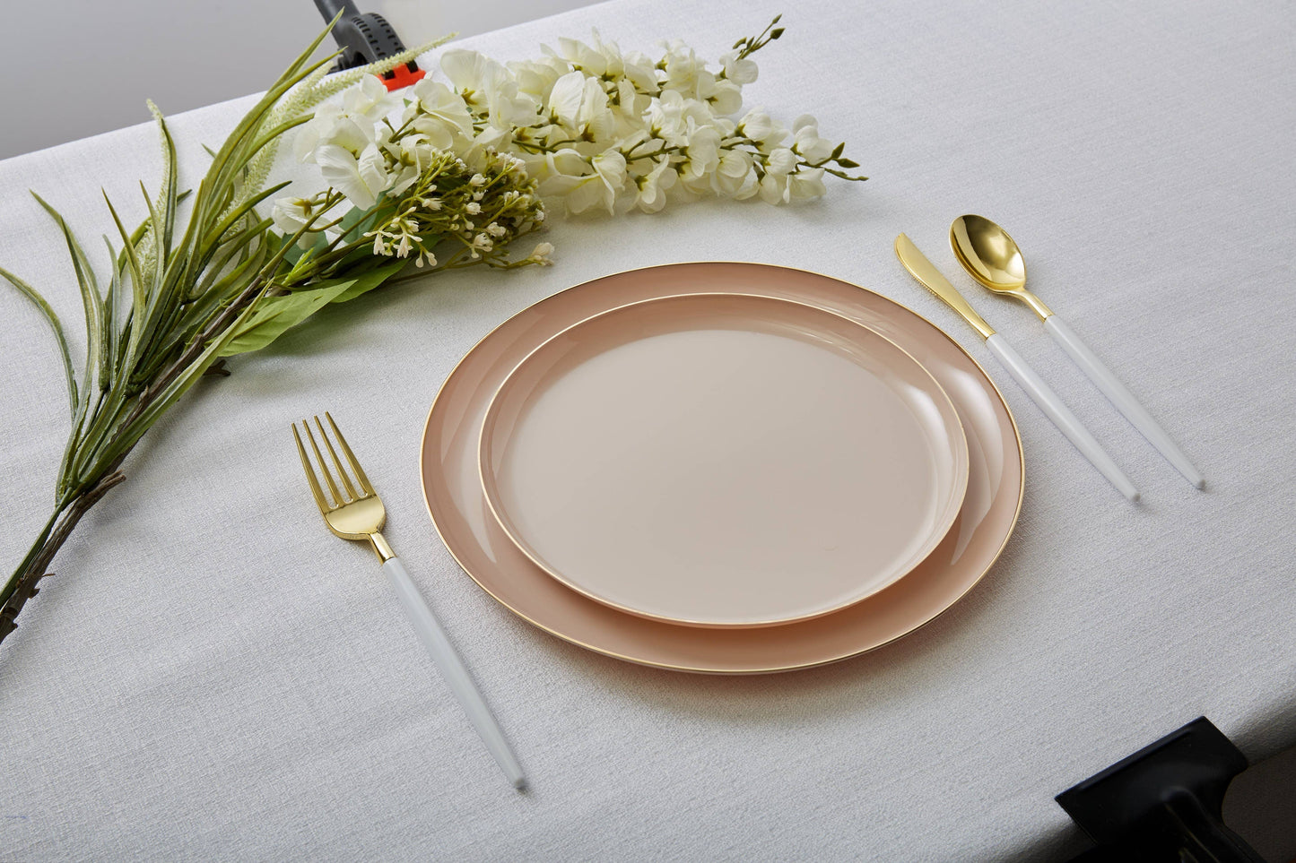 Round Walled Gold Plastic Plates Sets - 32 Per Pack