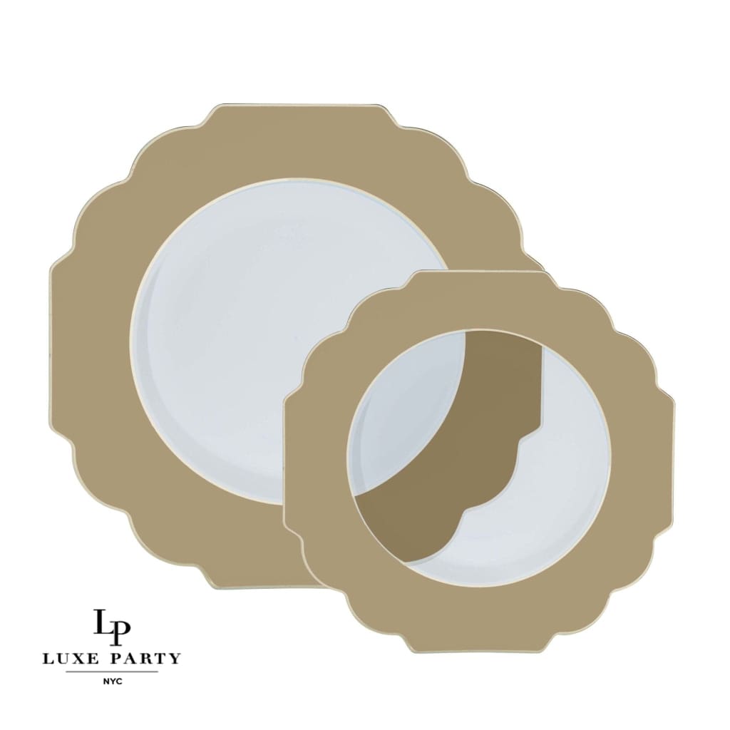 10.7" Clear and Metallic Gold Scalloped Plastic Dinner Plates - 10 Per Pack