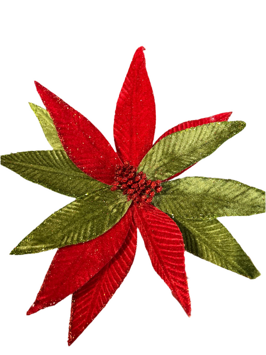 Glitter Trimmed Red & Green Poinsettia
