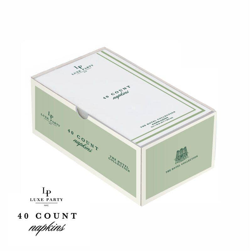 White and Sage Green Striped Paper Dinner Napkins - 40 Napkins Per Pack