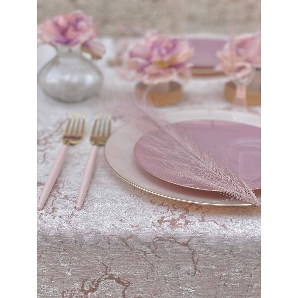 7.25" Round Mauve and Gold Trim Plastic Appetizer Plates - 10 Per Pack