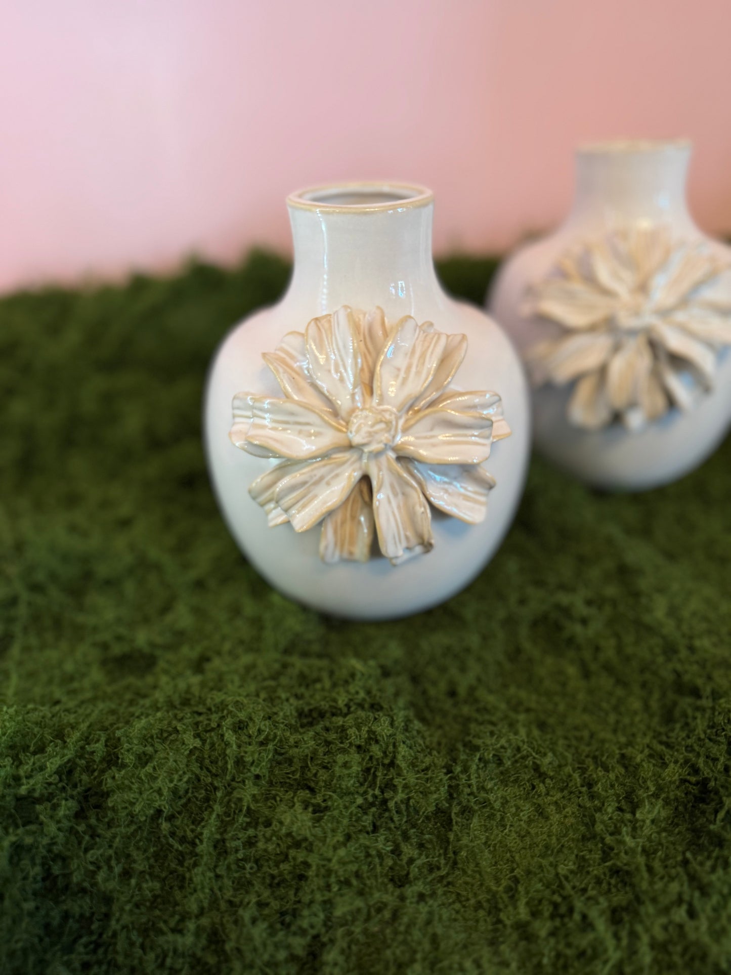 Small White Ceramic Vase Flower Detail