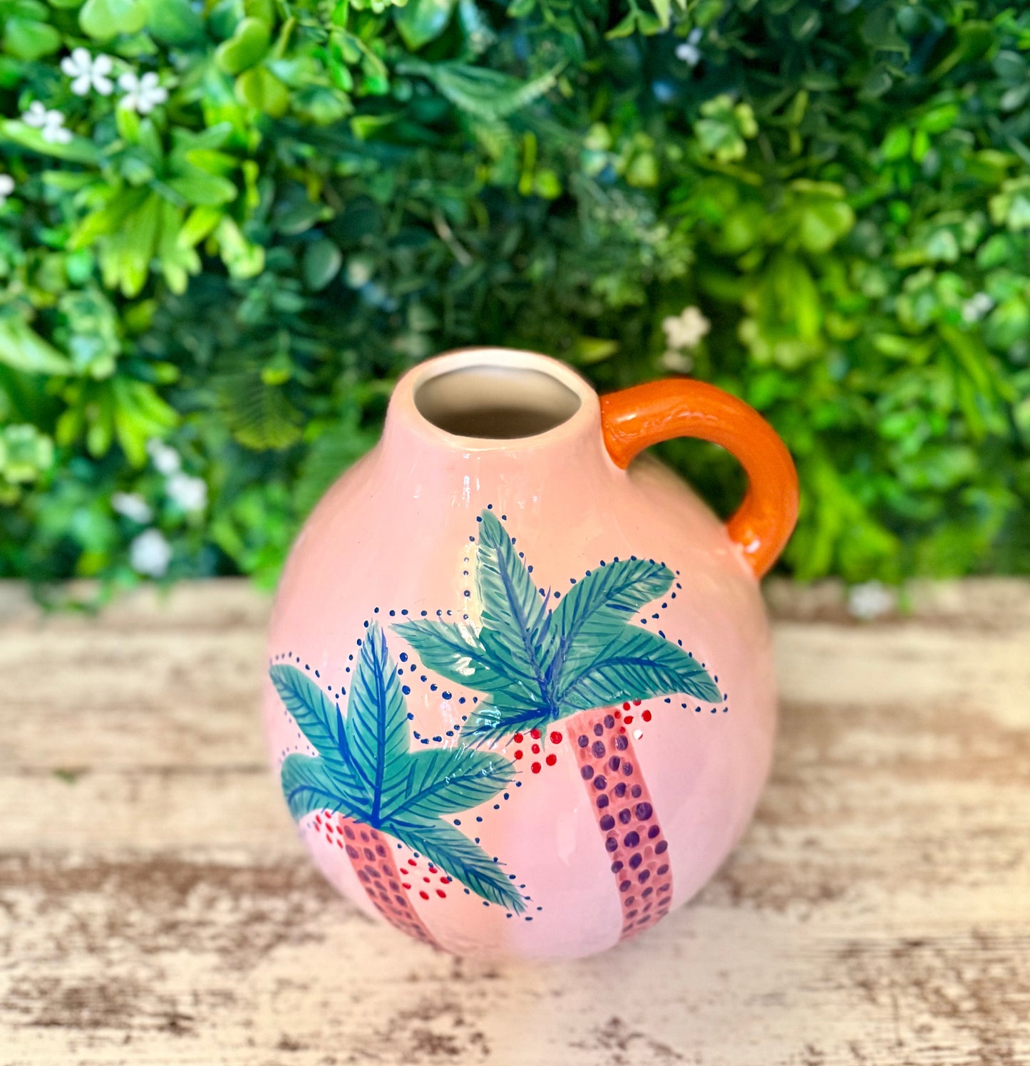 Pink Hand Painted Coconut Palm Ceramic Vase
