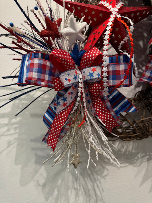 Patriotic 28” Wicker Firework Wreath