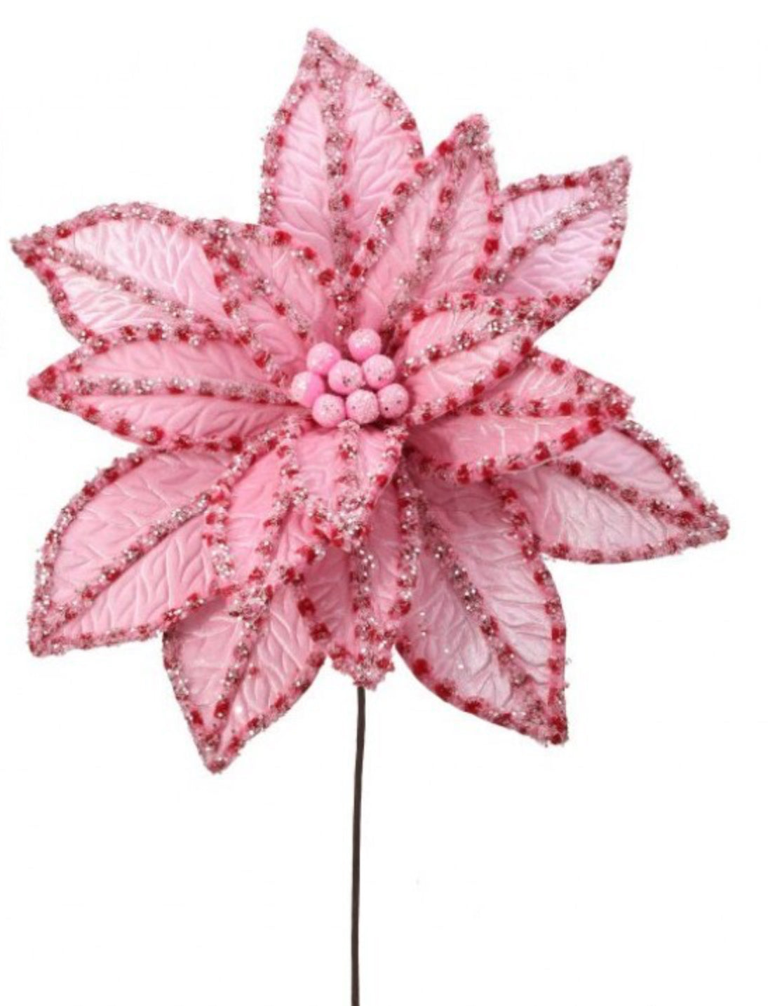 30" Giant Candy Snow Glitter Poinsettia Stem - Pink/Red