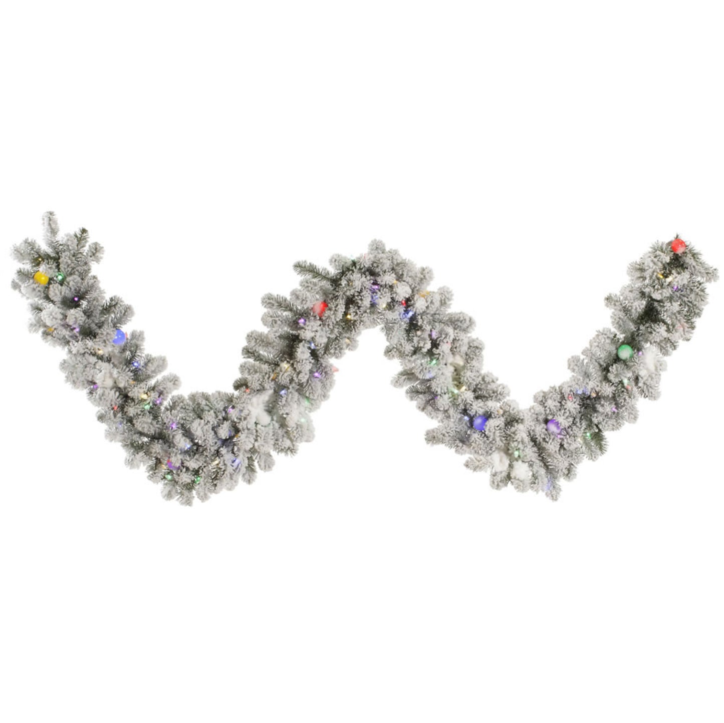 Flocked Kodiak Spruce Artificial Christmas Garland, Multi-Colored LED Lights