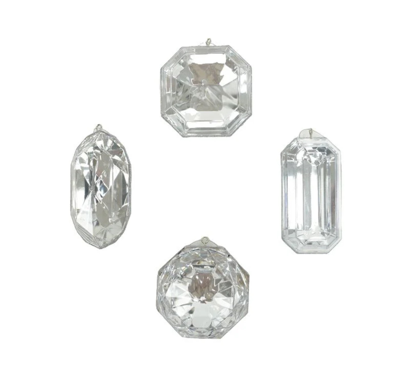 4-5” SILVER ACRYLIC PRECIOUS GEM ORNAMENTS