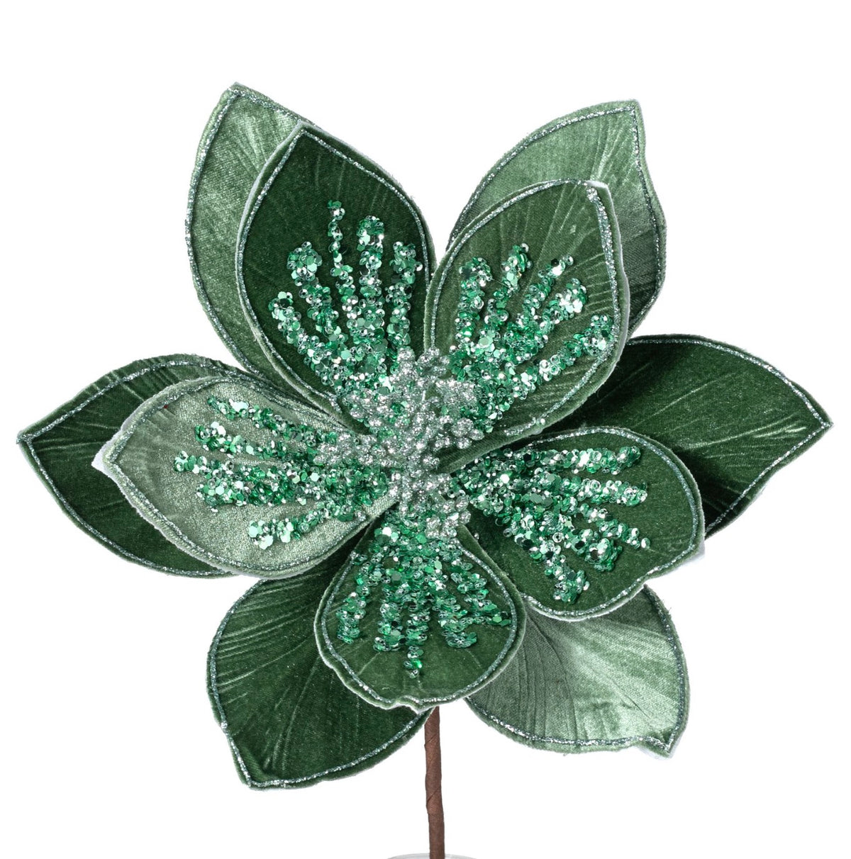 22" Mint & Sage Green Glittered & Beaded Poinsettia Stem