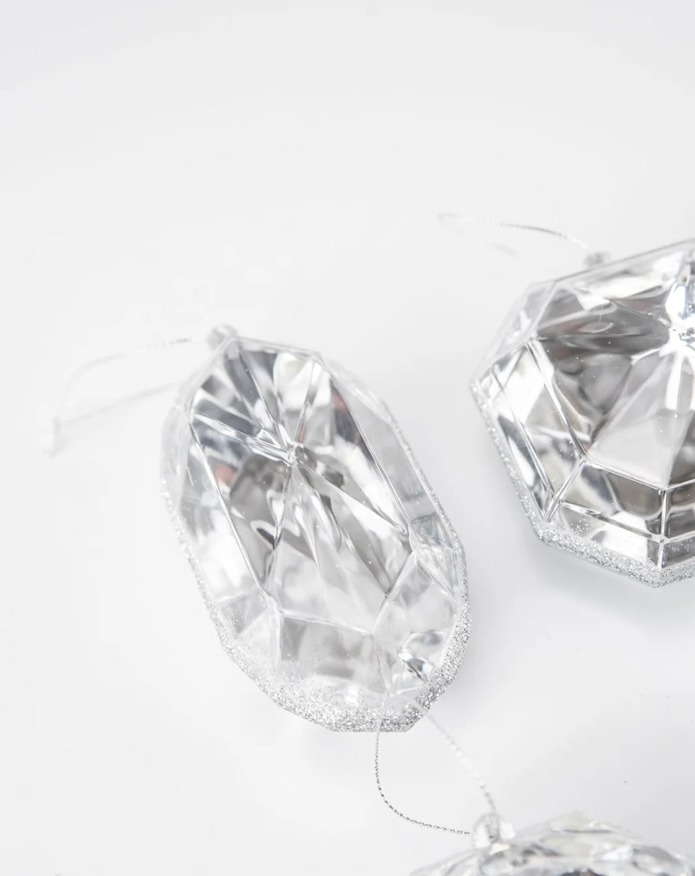 4-5” SILVER ACRYLIC PRECIOUS GEM ORNAMENTS