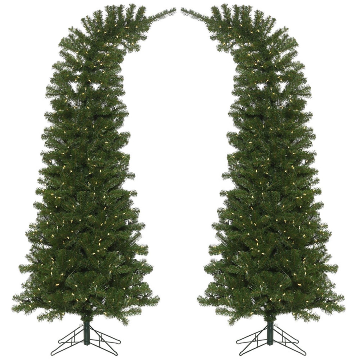Green Whimsical Arched Christmas Trees, Warm White LED Lights - Set of 2