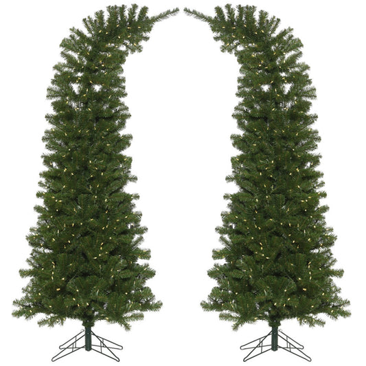 Green Whimsical Arched Christmas Trees, Warm White LED Lights - Set of 2
