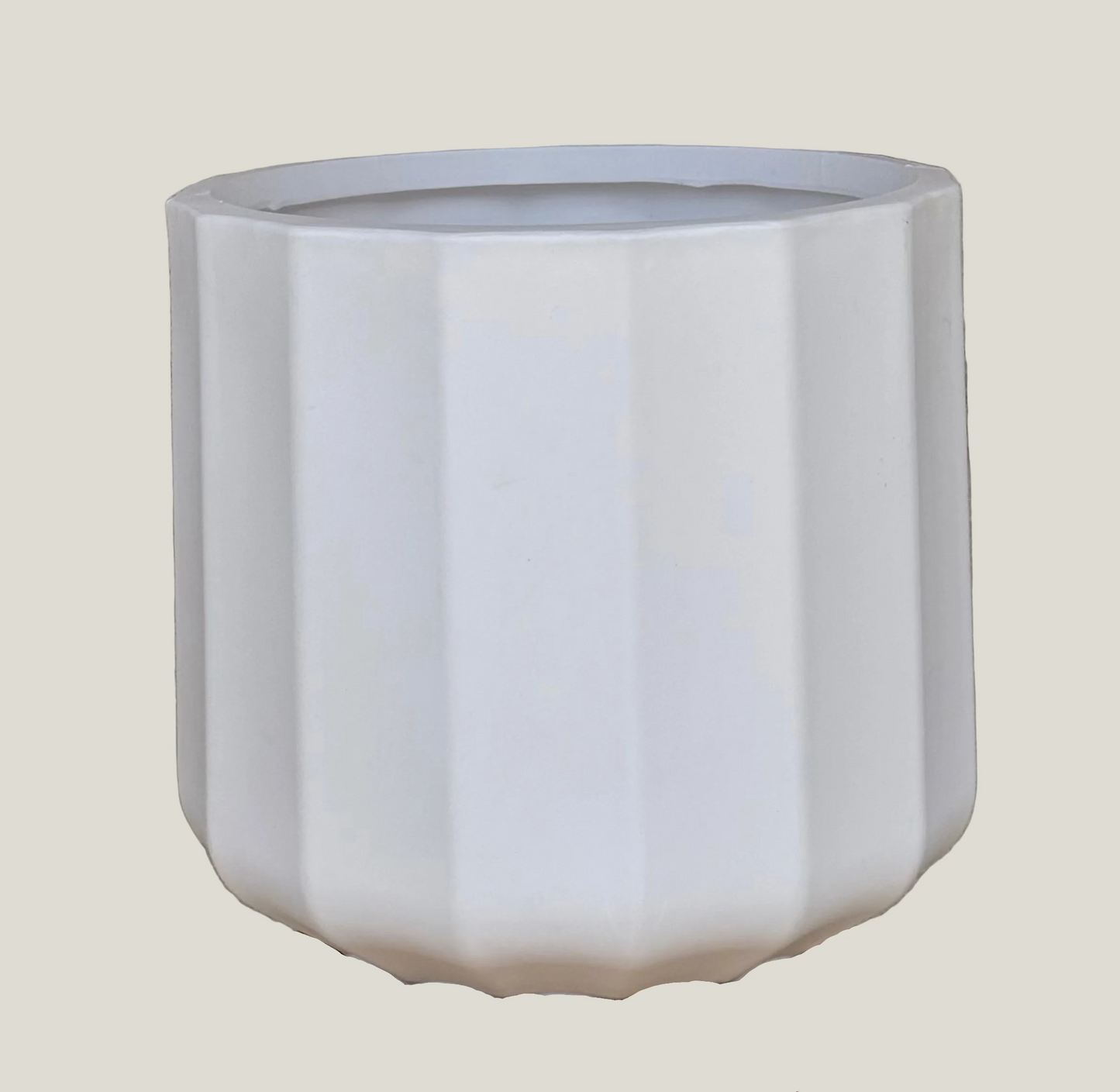 White Wide Ribbed Planter