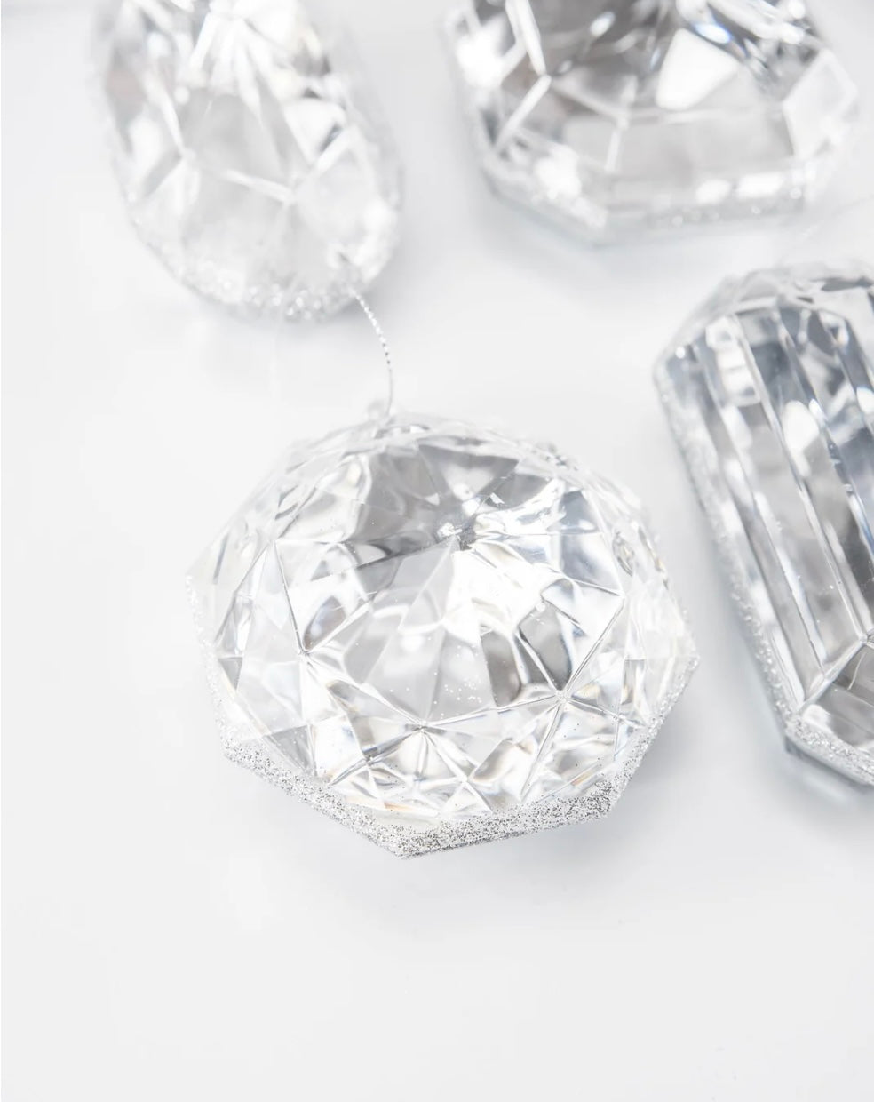4-5” SILVER ACRYLIC PRECIOUS GEM ORNAMENTS