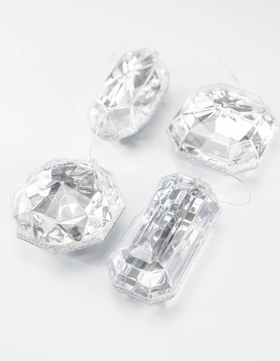 4-5” SILVER ACRYLIC PRECIOUS GEM ORNAMENTS