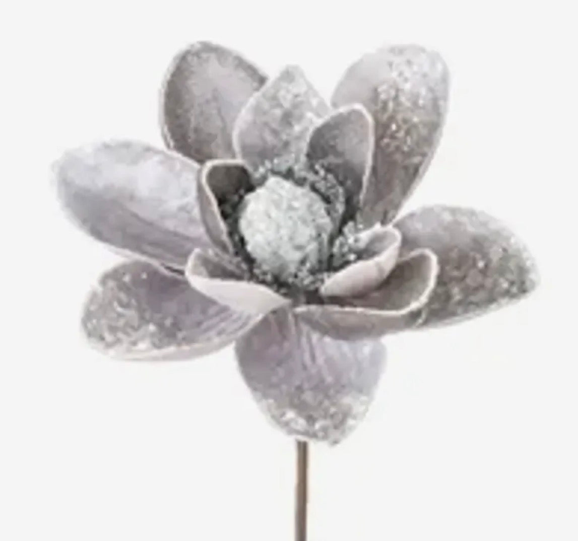 28” Silver Encrusted Magnolia Stem