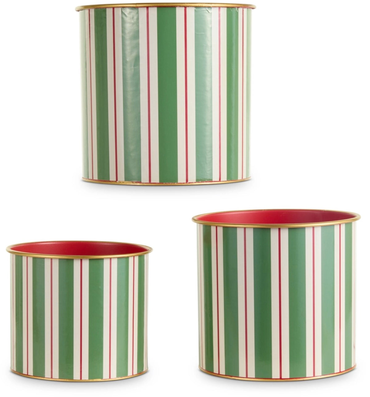 11" Yuletide Stripes Decorative Buckets - Set of 3