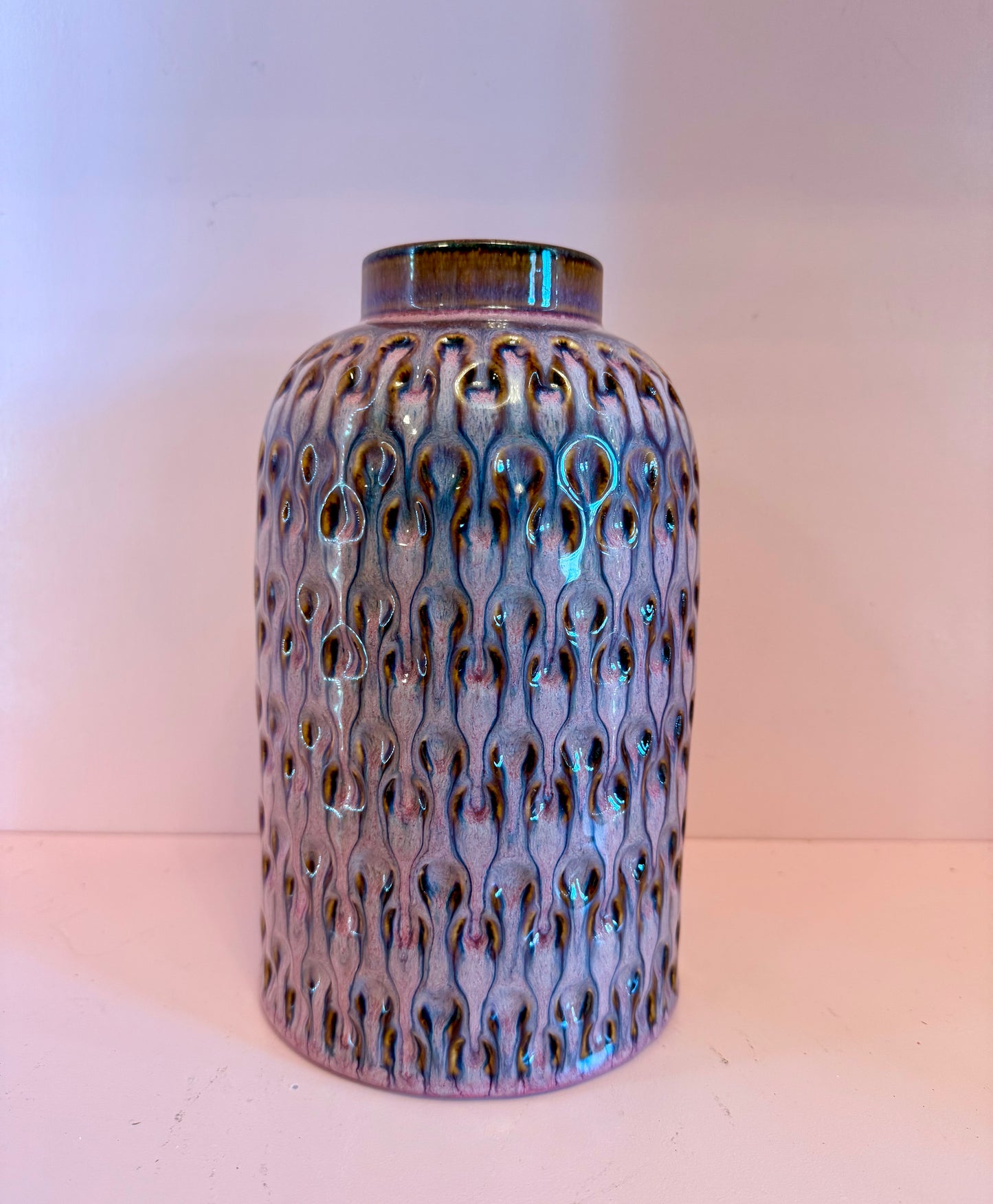 Dusty Rose and Copper Ceramic Vase