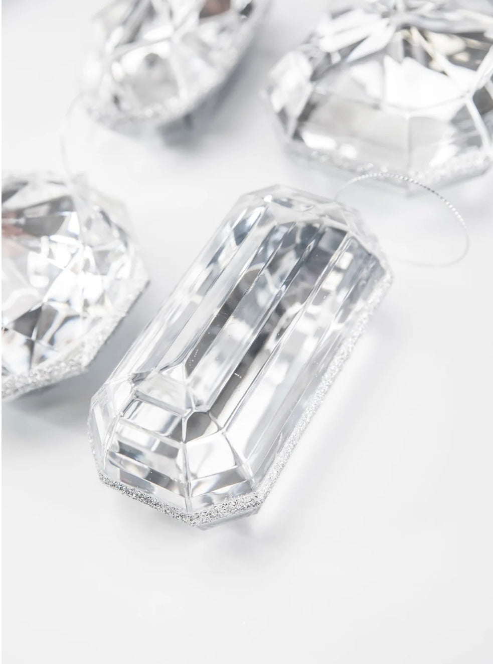 4-5” SILVER ACRYLIC PRECIOUS GEM ORNAMENTS