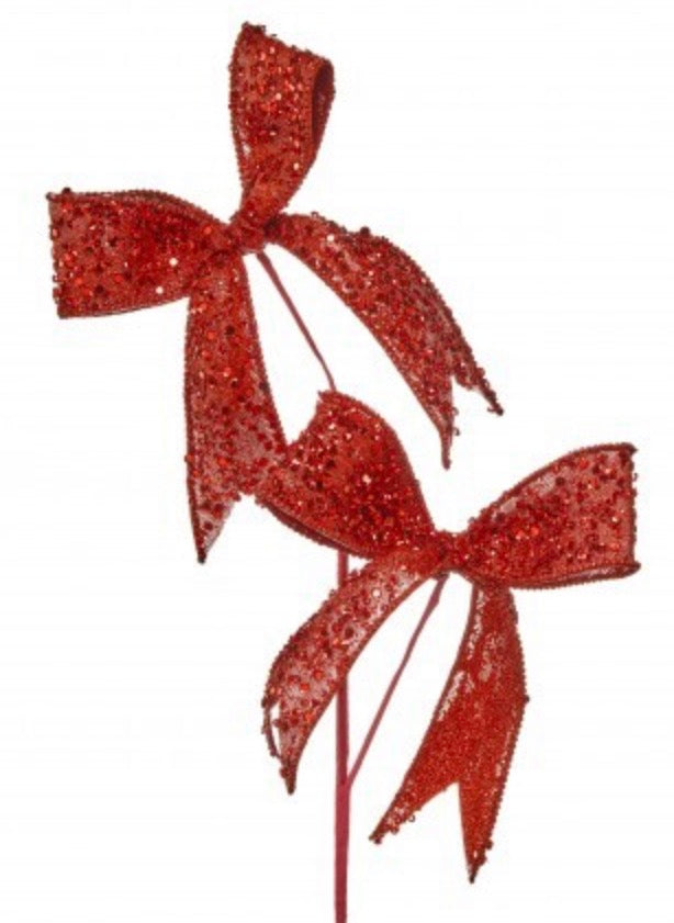 26" RED SEQUIN DOUBLE BOW STEM