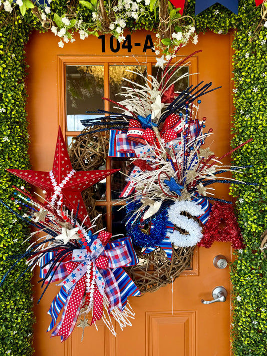 Patriotic 28” Wicker Firework Wreath