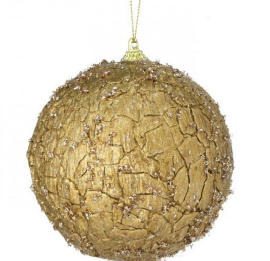 4.5" BEADED CRACKLE METALLIC GOLD BALL ORNAMENT