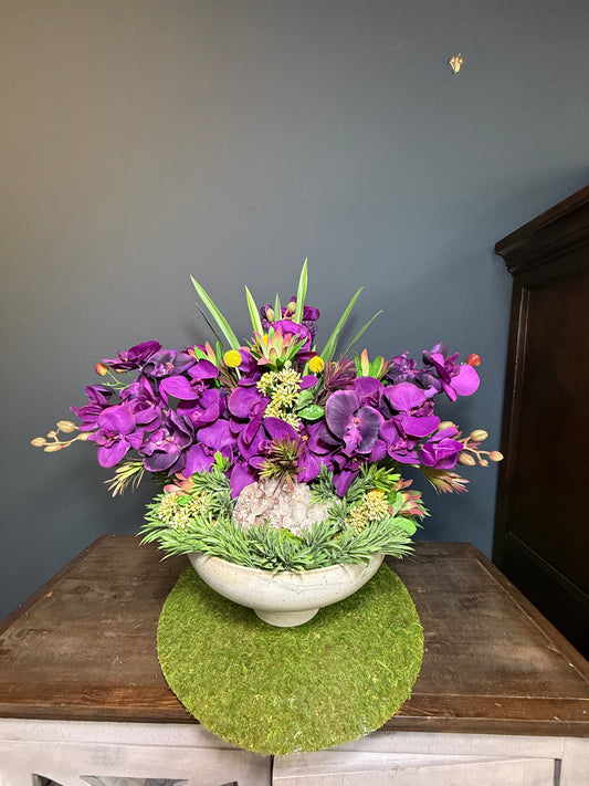 Real Touch Purple Orchids in an Elevated Bowl