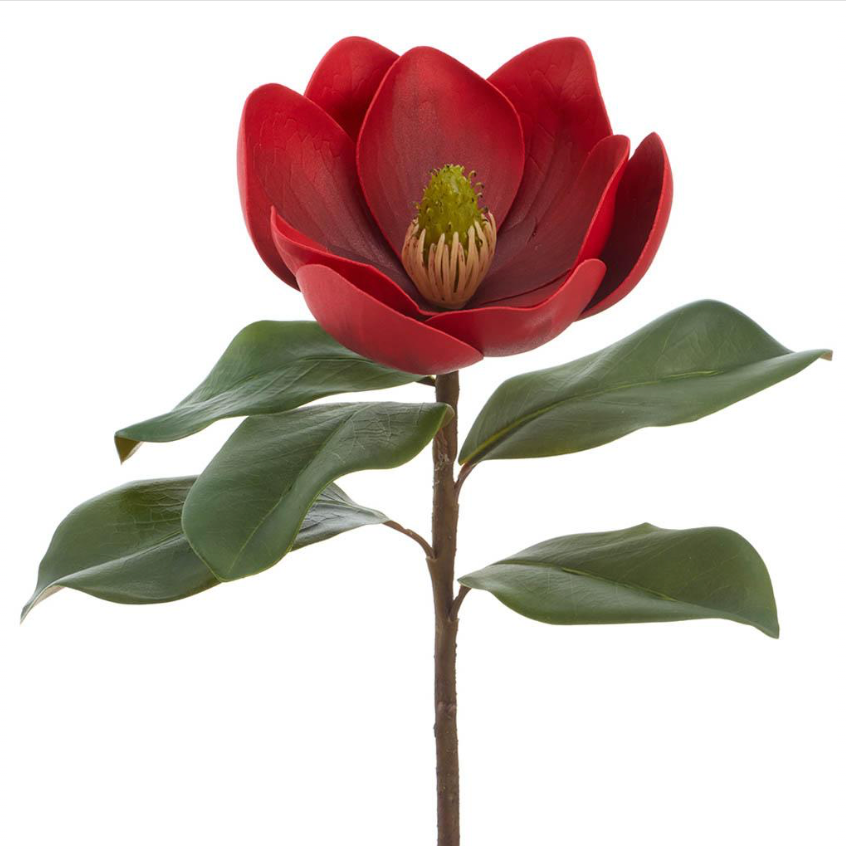 18" Real Touch Red Single Bloom Magnolia Spray