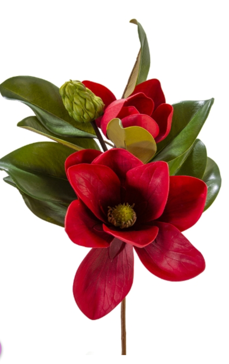 20" RED MAGNOLIA BLOOM BUDS LEAVES PICK