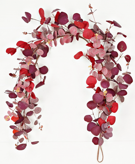 4' Burgundy Mix Silver Dollar Leaves Garland