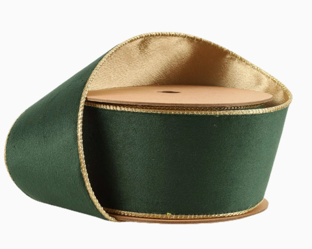 2.5" Green/Gold Reversible Classic Velvet Wired Ribbon