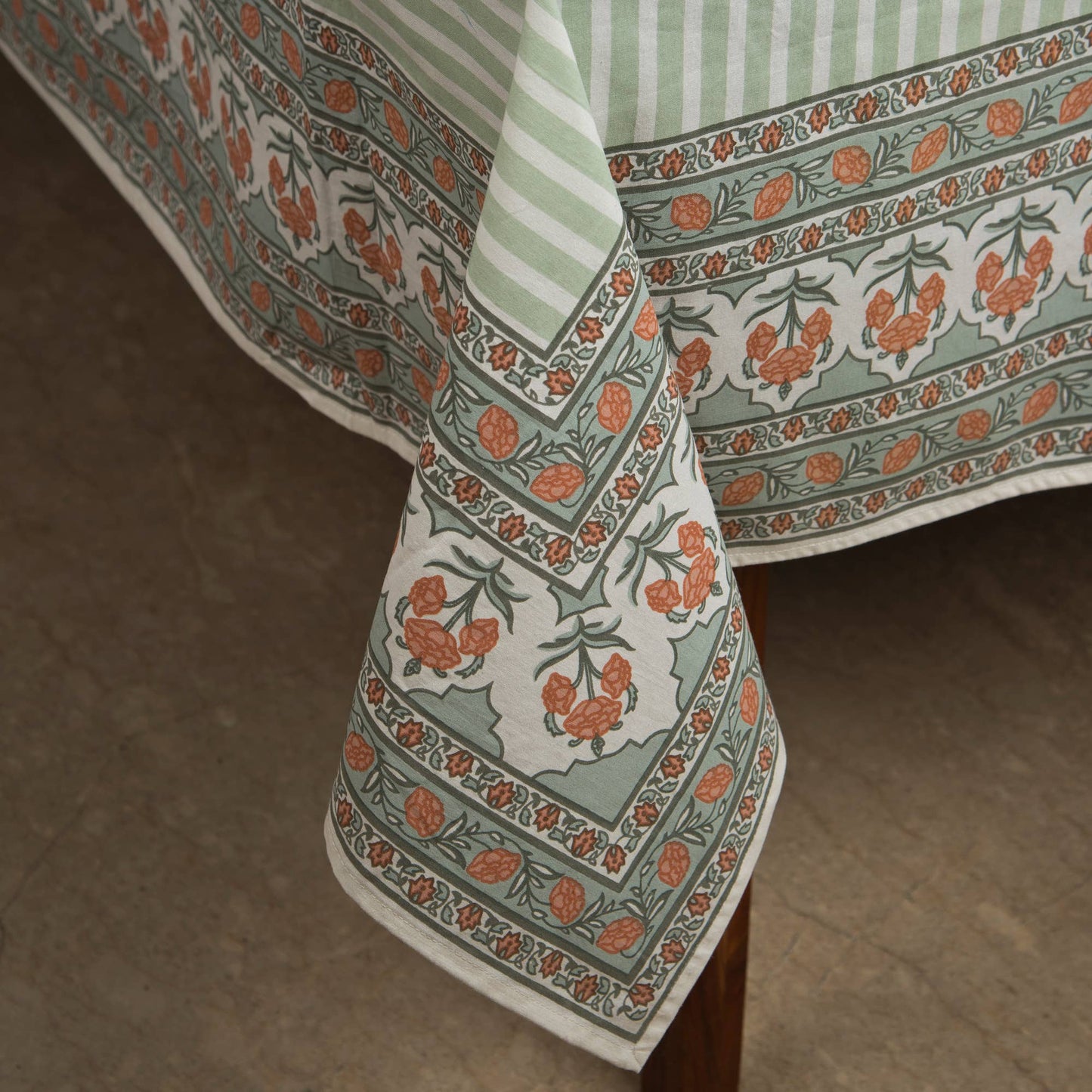 Floral Handprinted Cotton Tablecloth - Rectangular 56" x 88"