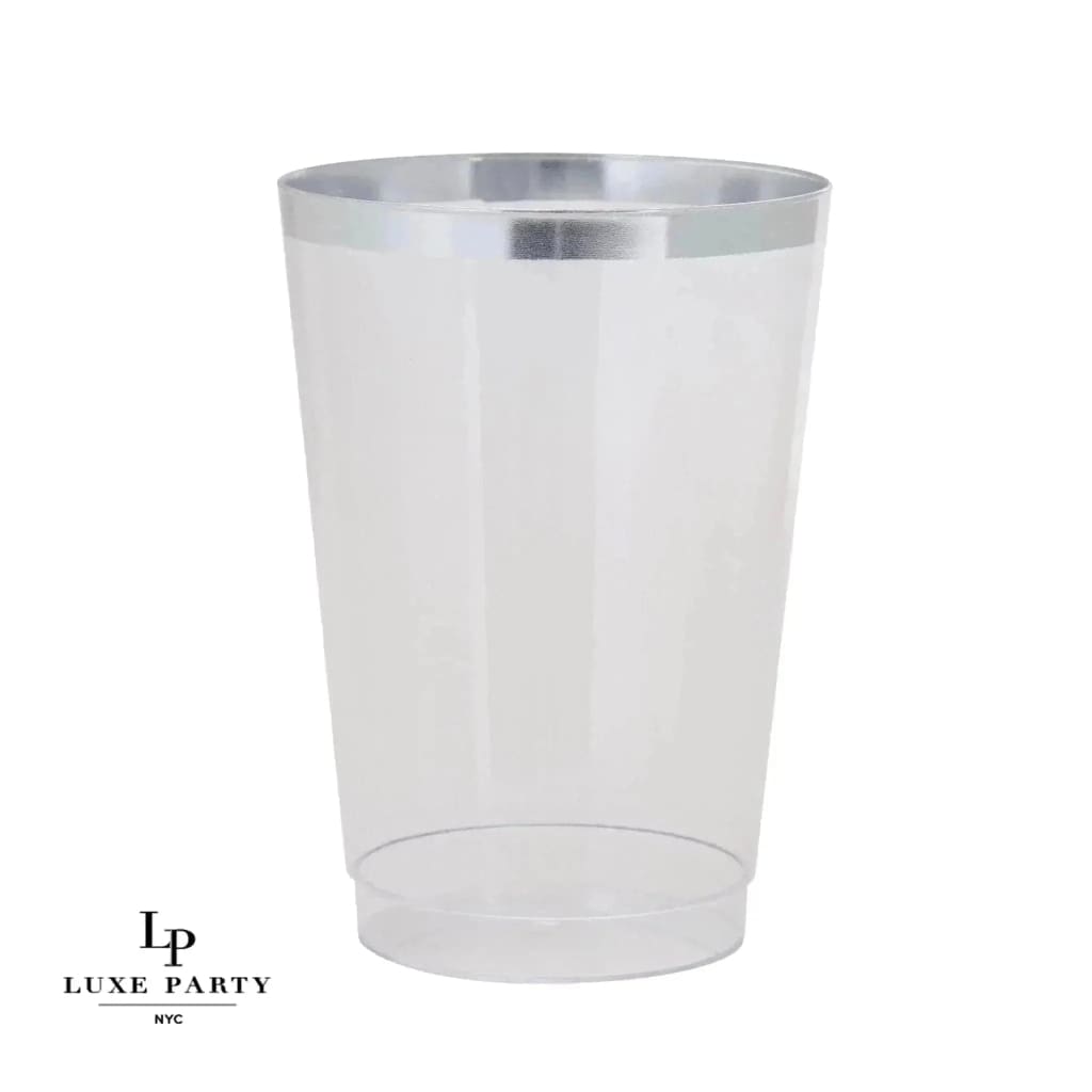 9 Oz Clear Plastic Cups Silver Rim - 20 Cups Per Pack