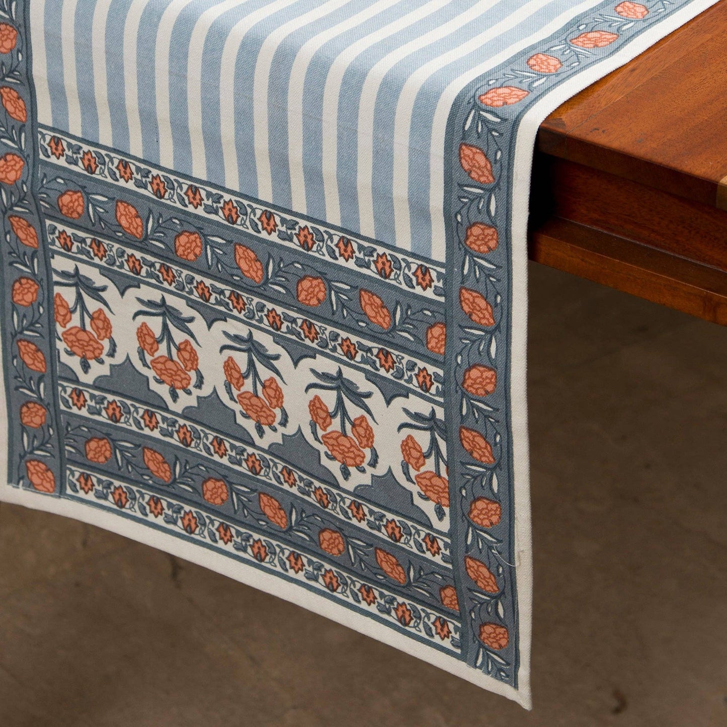 Floral Handprinted Cotton Table Runner - 6 Seater