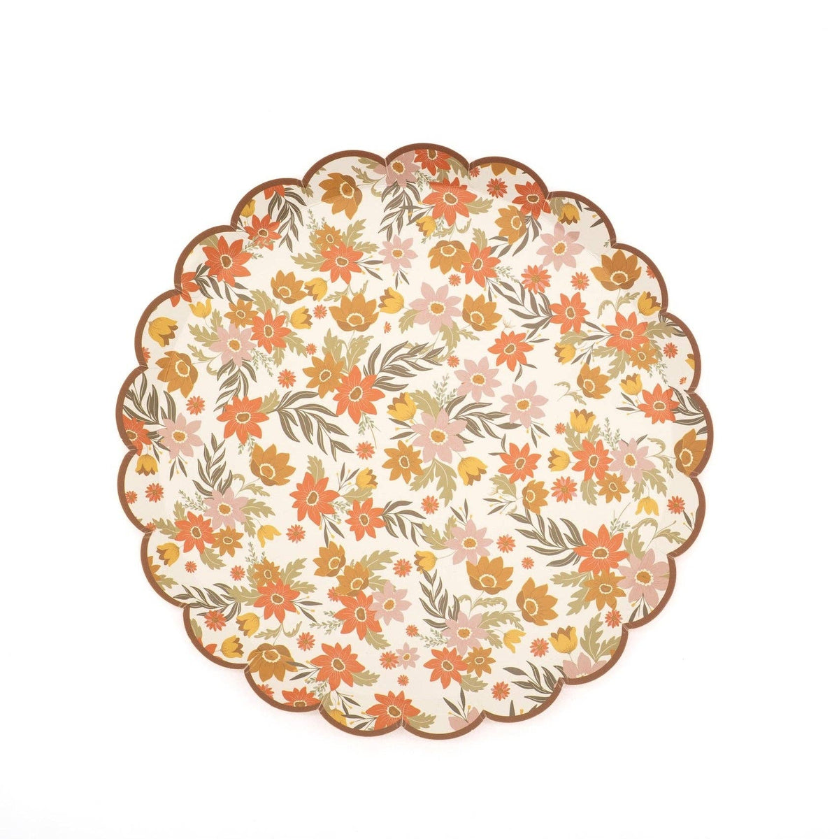 8.5" Autumn Floral Scalloped Dessert Paper Plates - 8 Per Pack