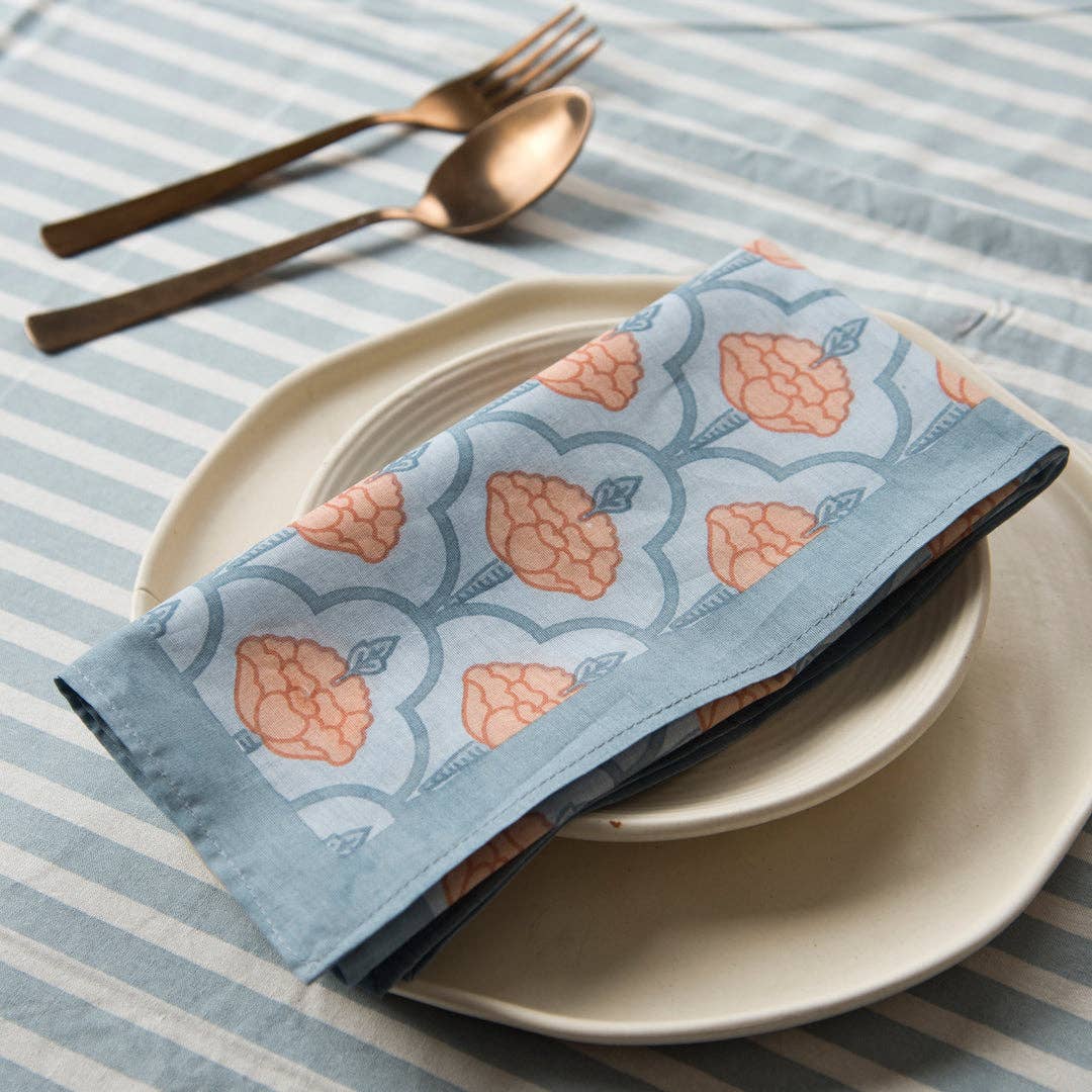 Floral Handprinted Cotton Cloth Napkins - Set of 4